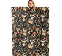 Throw Blanket Raccoon Mushroom Cute Dark Flannel Throw Blankets Warm Fleece Blanket Cozy Bedspread For Bedroom Outdoor Living Room S