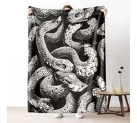 Throw Blanket Reptile Snake Wild Animal Python Black And White Scales Flannel Throw Warm Bedspread Vintage Blankets For Bedroom Living Room Camping L