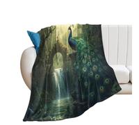 Throw Blanket Retro Wildlife Peacock Watercolor Garden Arches Scenery Waterfall Animal Elegant Peacock Blankets Decorations Bedspread Vintage Flannel Throw For Outdoor Bedroom Living Room L