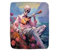Throw Blanket Romantic Pink Skull Playing Violin Flower Blankets Cosy Bedspread Warm Flannel Throw For Bedroom Settees Living Room S