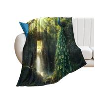 Throw Blanket Rustic Aesthetic Peacock Watercolor Plant Arches Mountain Waterfall Blankets Soft Bedspread Comfort Flannel Throw For Bedroom Chair Living Room L