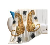 Throw Blanket Rustic Boho Leopard Print Watercolor Tropical Wildlife Leopard Moon Star Palm Leaves Fleece Blanket Decorative Flannel Throw Comfort Blankets For Bed Camping Living Room M