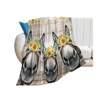 Throw Blanket Rustic Farm Animals Donkey Funny Cute Farmhouse Wooden Donkey Sunflower Bedspread Decorative Blankets Comfort Fleece Blanket For Bed Camping Living Room S