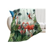 Throw Blanket Rustic Wildlife Abstract Pink Watercolor Tropical Wildlife Flamingo Parrot Blankets Decorative Bedspread Comfort Fleece Blanket For Bed Living Room Sofas S