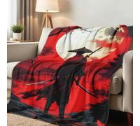 Throw Blanket Samurai Japanese Print Black And Red Armored Bushido Blanket For Children Fluffy Comfortable Bedspread, For Kids, Home, Indoors, 125x150cm