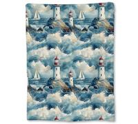 Throw Blanket Scenic Lighthouse Sailboat Stunning Coastal Design Bedspread Decorations Fleece Blanket Comfort Blankets For Settees Camping Living Room S