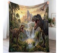 Throw Blanket Sci-Fi Nature Pattern Blanket for Kids Boys Girls Dinosaurs Waterfalls Mountains Forests Printed Fleece Blankets, Fuzzy Flannel Plush Blankets for Child Room Decor, 150x200 cm