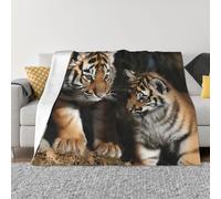 Throw Blanket Siberian Tiger Cubs Fleece Blanket Warm Flannel Throw Comfort Bedspread For Outdoor Camping Living Room M