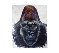 Throw Blanket Silver King Gorilla Digital Painting Male Kong Animal Face Bed Blanket Large Couch Blanket Warm Fleece Blanket, For Office, Gifts, Living Rooms, 100x125cm