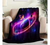 Throw Blanket Single Size for Adults Teenager - Fantasy Universe Planet Light Plush Flannel Blanket for Sofa Bed 127 x 152cm, Dark Purple Soft Cozy Warm kids Fleece Blankets for All season