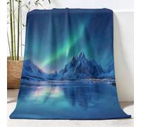 Throw Blanket Snow Mountains Ice Lake Aurora Printed Blanket Super Soft Flannel Throw Blankets, Nordic Dream Lightweight Fluffy Plush Fuzzy Bed Blanket for Bedding Sofa and Travel, 80x150 cm