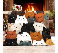 Throw Blanket Sofa Throw Cartoon Cute Cat Fleece Fluffy Blanket Multicolored Sherpa Blankets for Birthday Fathers/Mothers Day Kids Gifts for adult/bed 180x200 cm