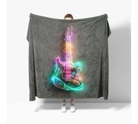 Throw Blanket Sofa Throw Creative Neon Electric Guitar Fleece Fluffy Blanket Colorful Sherpa Blankets for Birthday Fathers/Mothers Day Kids Gifts for teen/couch 150x200 cm