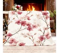 Throw Blanket Sofa Throw Watercolor Cherry Blossom Print Fleece Fluffy Blanket Pink Sherpa Blankets for Birthday Fathers/Mothers Day Kids Gifts for teen/couch 150x200 cm