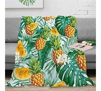 Throw Blanket Summer Tropical Fruits Theme Print Funny Watercolor Pineapple Palm Watermelon Fleece Blanket Comfort Blankets Soft Bedspread For Living Room Bedroom Camping S