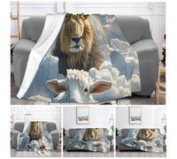 Throw Blanket Super Soft Plush Flannel Blanket Lamb with A Lion Clouds Throw Lightweight Blankets for Living Room Warm Cozy Decorative Throws for Sofa Couch All Seasons 80"x60"