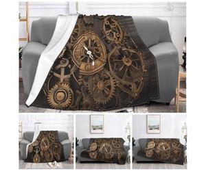Throw Blanket Super Soft Plush Flannel Blanket Steampunk Gears Clock Throw Lightweight Blankets for Living Room Warm Cozy Decorative Throws for Sofa Couch All Seasons 50"x40"