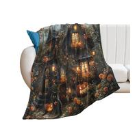 Throw Blanket Vintage Gothic Castle Flower Abstract Watercolor Halloween Pumpkin Animal Cat Fleece Blanket Soft Flannel Throw Decorations Bedspread For Outdoor Living Room Bedroom L