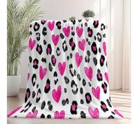 Throw Blanket Watercolor Heart Animal Leopard Print Spots Theme Printed, 150 x 200 cm (59" x 79") Soft Flannel Lightweight Fluffy Plush Fuzzy Bed Blankets for Chair Bed Sofa Fleece Adults Blanket