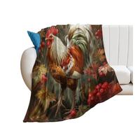 Throw Blanket Watercolor Red Berries Rooster Abstract Tropical Plant Chicken Vintage Colorful Flowers Chicken Blankets Comfort Bedspread Decorations Flannel Throw For Chair Bedroom Outdoor S