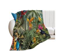 Throw Blanket Watercolor Tropical Wildlife Parrot Rustic Palm Flower Colorful Parrot Toucan Bird Bedspread Soft Flannel Throw Comfort Blankets For Camping Bed Sofas S