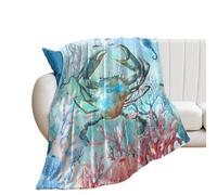 Throw Blanket Watercolor Underwater Wildlife Vintage Nautical Animal Crab Seahorse Coral Blankets Decorative Bedspread Soft Flannel Throw For Bed Camping Living Room M