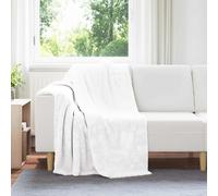 Throw Blanket White Fleece 150 x 130 cm Lightweight Portable Soft Cozy Home Sofa