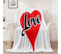 Throw Blanket White - Fluffy Soft Cozy and Warm Minimalist Heart Letters Pattern Flannel Plush Blankets for Kids Boys Adults, 150 x 200 cm Fuzzy Throws Blanket for Chair Office Room Decor