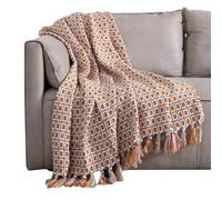 Throw Blanket with Fringes, Soft Cozy Tassel Throw Blanket for Couch, Bed Sofa Chair, Lightweight Knitted Decorative Farmhouse Boho Throw Blanket for Gift (Color : /Orange, Size : 79" X 59")