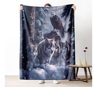 Throw Blanket Wolf Bald Eagle Winter Wildlife Animal Blankets Comfort Fleece Blanket Soft Bedspread For Living Room Bedroom Camping S