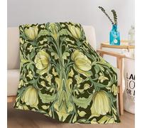 Throw Blanket Yellow Green Retro Floral Symmetry Themed Pattern, Cozy Fuzzy Lightweight Flannel Fleece Throw Blanket for Sofa Chair Office 59"x78" Blankets for Boys Girl Kids Adult Gifts