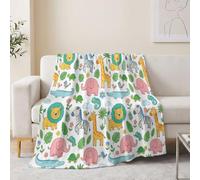Throw Blankets Cartoon Giraffe Elephant Lightweight Bed Flannel Blanket 150x200 cm with Animal Lion Zebra Soft Fluffy Blanket for Sofa Couch Camping Picnic, Warm and Cozy Home Decor, White