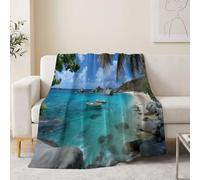 Throw Blankets Coastal Landscape Lightweight Bed Flannel Blanket 150x200 cm with Ocean Island Beach Soft Fluffy Blanket for Sofa Couch Camping Picnic, Warm and Cozy Home Decor, Multicoloured