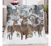 Throw Blankets Double Size, Soft Lightweight Cozy Flannel Fleece Blanket with Animal Winter Deer Pattern for Kids Girls Women Gifts, Fuzzy Dark Brown for Couch Bed Sofa 150 x 200 cm