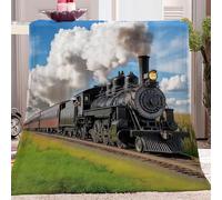 Throw Blankets Double Size, Soft Lightweight Cozy Flannel Fleece Blanket with Simple Steam Train Pattern for Kids Girls Women Gifts, Fuzzy Colorful for Couch Bed Sofa 150 x 200 cm