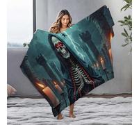 Throw Blankets For Couch Dark Mystic: A Skeleton In Prayer Amidst Stormy Towers Flannel Blanket Towel Warmer Fleece Blankets(127x100cm)