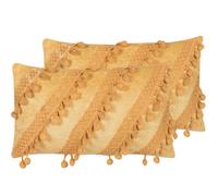 Beliani Throw Cushion AYROOR 30 x 50 cm Mustard Geometric Pattern, Yellow