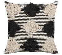 Beliani Throw Cushion BHUSAWAL Cotton 50 x 50 cm Black Geometric Pattern, Black