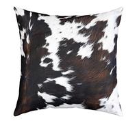 Throw Cushion Cover Made of Brown Cowhide Leather 40 x 40 cm - Black White Aztec Cow Print for Children Boys Western Farmhouse Animal Fur - Rustic Cowboy Decoration