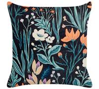 Beliani Throw Cushion Osmunda Velvet 45 X 45 Cm Black Floral Pattern