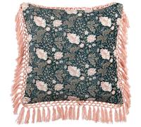 Throw Cushion PARROTIA Velvet 45 x 45 cm Teal Floral Pattern