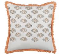 Beliani Throw Cushion Sativus Cotton 45 X 45 Cm Orange Floral Pattern