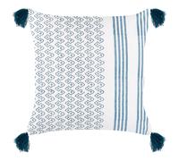 Beliani Throw Cushion TILIA Cotton 45 x 45 cm Blue Geometric Pattern, White