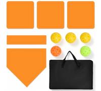 Throw Down Base Set 5-Piece Orange Rubber Baseball Bases Set With 5 Training Balls & Black Storage Bag, High-Visibility Throw Down Base for Backyard Tee-Ball, School Kickball Practice, Kids & Adults