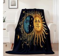 Throw Flannel Blankets King Size - Fantasy Celestial Bodies Human Face Sun Super Soft Fuzzy Blanket 180 x 220cm, Black Warm Fleece Sherpa Blanket for Bedroom Living Rooms Couch Sofa Bed Decoration