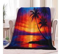 Throw Flannel Fleece Throw Blankets Beautiful Sunset Pattern On The Sea Soft Cozy Print Throw, Fluffy Fall Blanket Plush Home Decor for Couch Bed Sofa Living Room Bedroom, Orange Blue