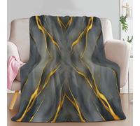 Throw Fleece Throw Blanket Grey, Abstract Marble Golden Lines No Shed No Pilling Soft Warm Sofa Throw Reversible Bed Throws for Bed Sofa Couch
