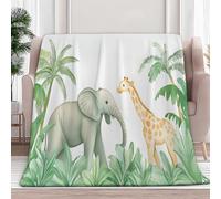Throw Fleece Throw Blanket White, Elephant, Giraffe And Palm Tree Pattern No Shed No Pilling Soft Warm Sofa Throw Reversible Bed Throws for Bed Sofa Couch