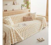 Throw for Sofa Large 1/2/3/4 Seater, Comfort Oversized Warm Thick Bubble Rabbit Faux Fur Throw Blanket, Cozy Fluffy Blanket for Couch Chair Bed Sofa Living Room (Beige,180x420cm)