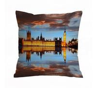 Throw Pillow Case Pillowcase Square Printed Cushion Cover for Living Room Sofa Couch Bed Car,London, magnificent scene from Big Ben Westminster, cloudy night, Thames River Image,18x18 in
